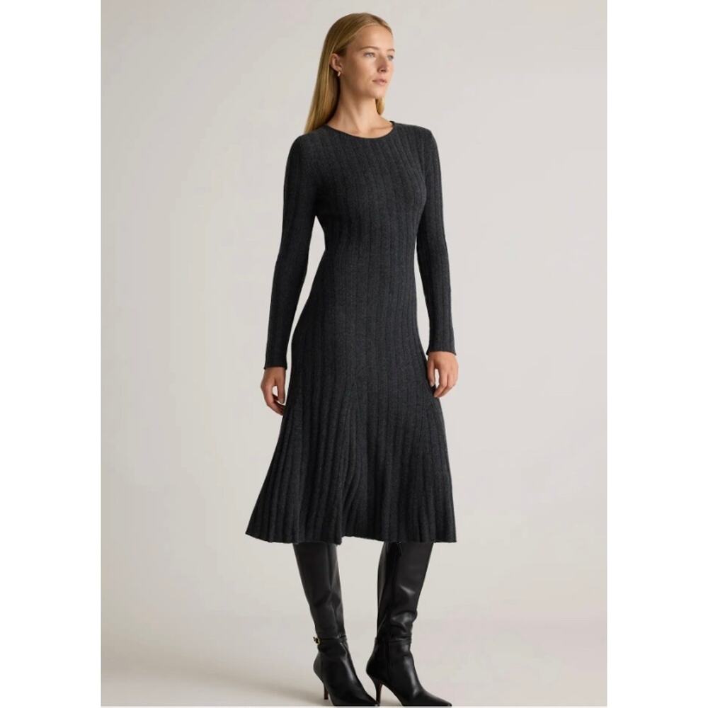 New! Quince Wm’s Luxury Mongolian Cashmere Wide-Rib Midi Dress Sz M#112